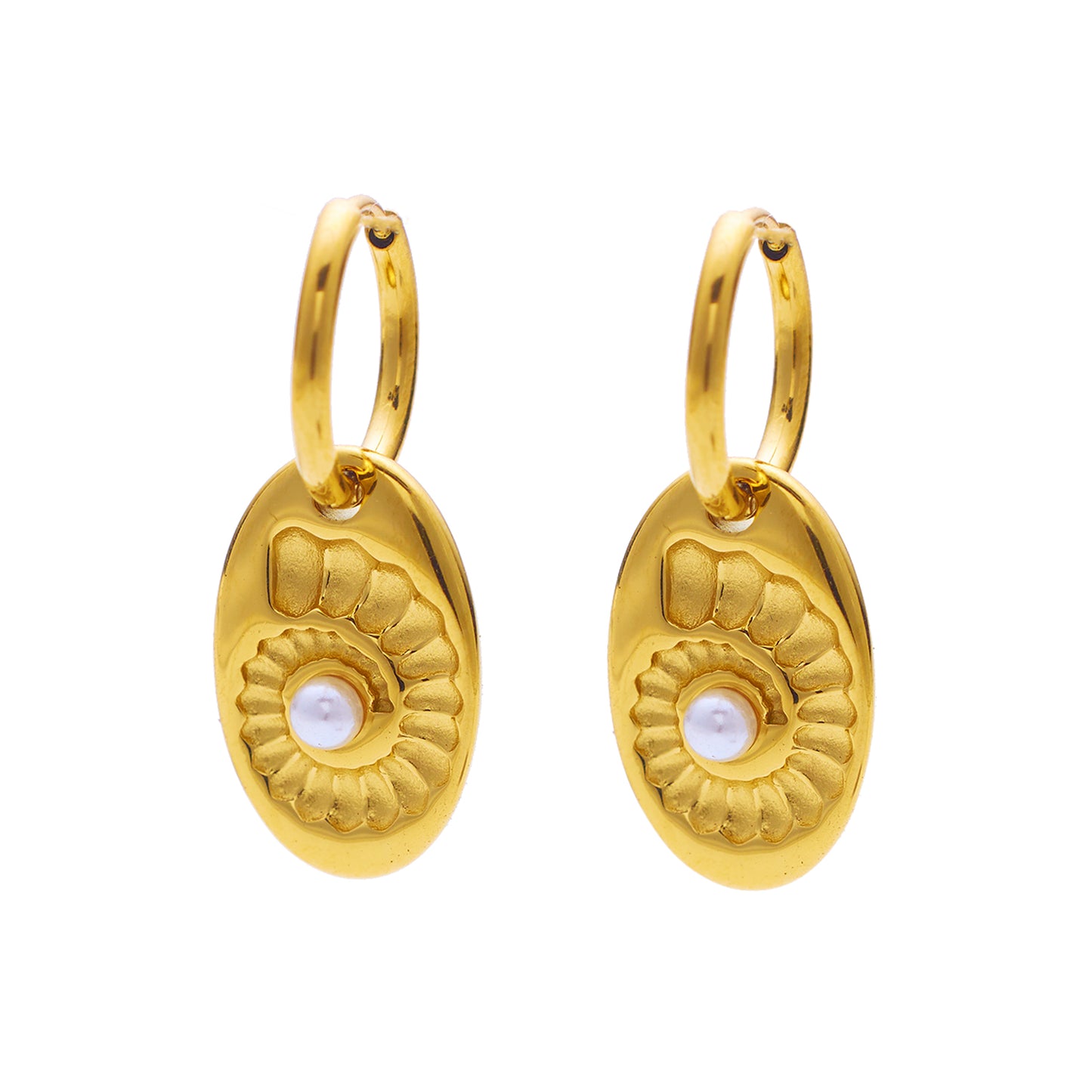 Stainless steel plated 18-karat gold shell earrings