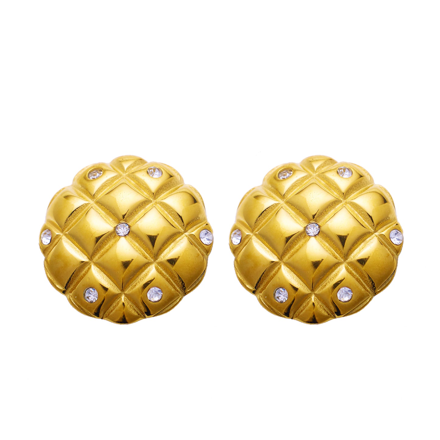 Stainless steel plated 18K gold turtle shell with diamond earrings