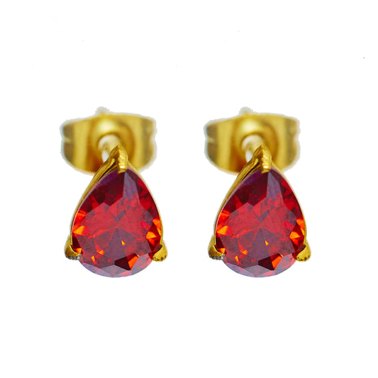 Stainless steel plated red diamond earrings in 18-karat gold