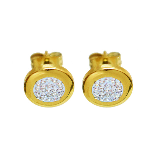 Stainless steel plated 18-karat gold round earrings with diamond
