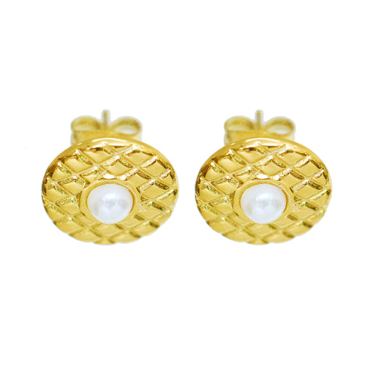Large pearl earrings in stainless steel plated 18K gold