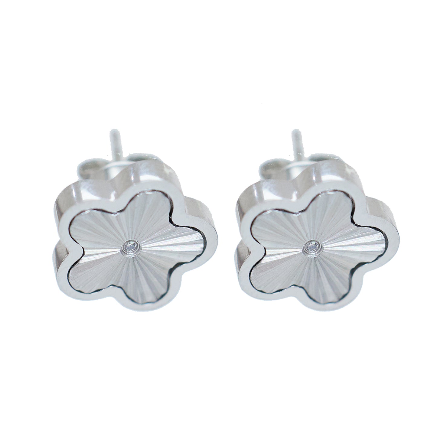 Stainless steel silver plated five-leaf grass earrings