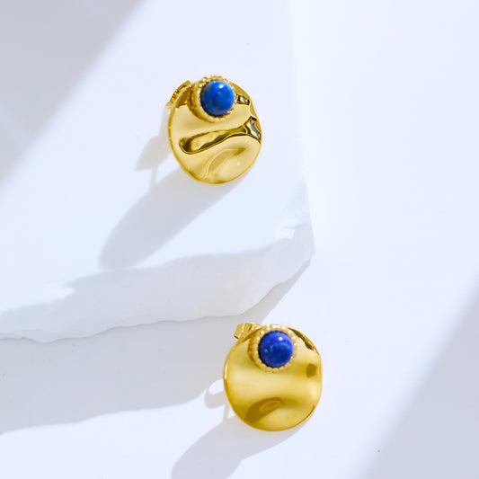 Stainless steel plated 18-karat gold earrings with blue eyes