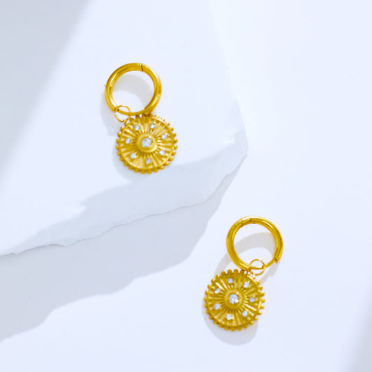 Stainless steel plated 18k gold round cake earrings