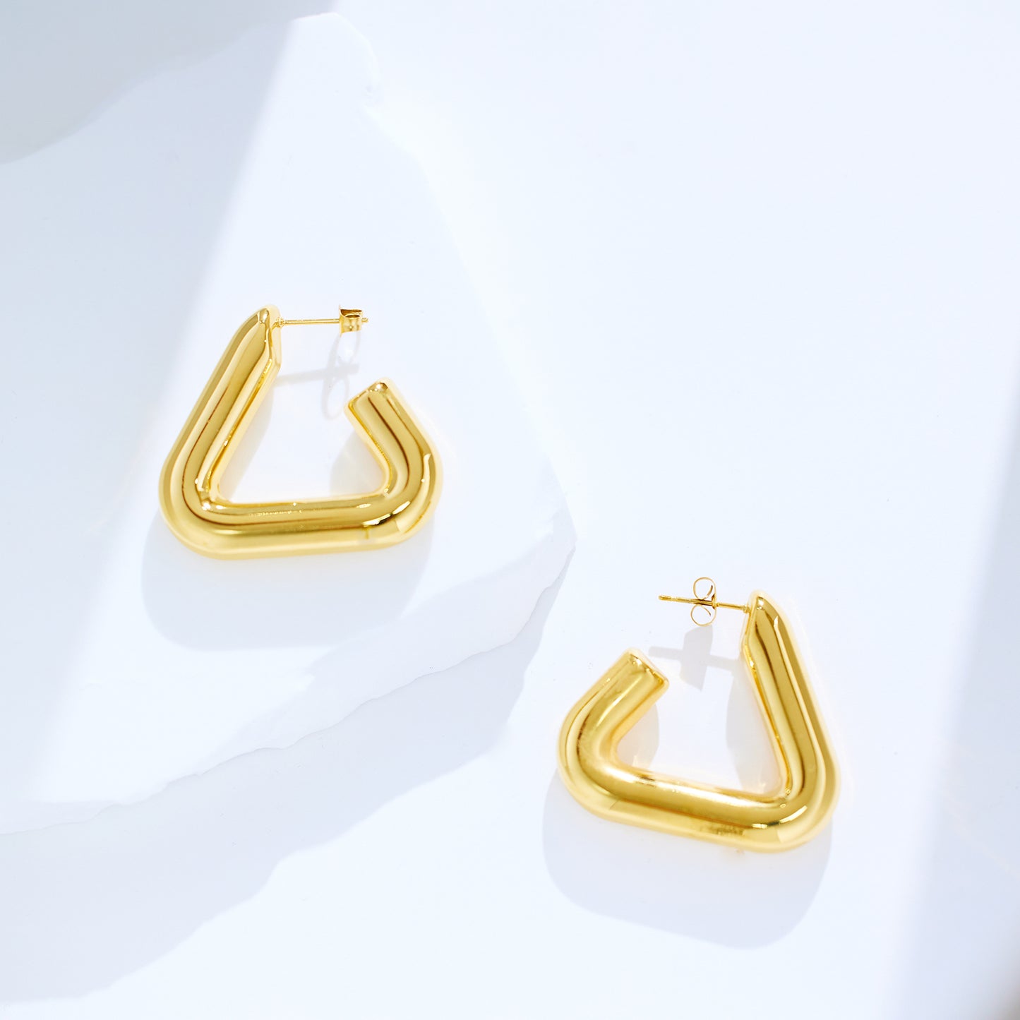 Stainless steel plated 18-karat gold triangle earrings