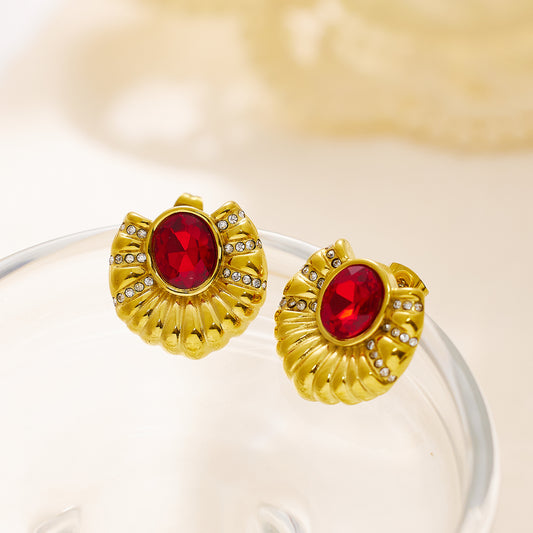 Stainless steel plated 18-karat gold with red agate earrings