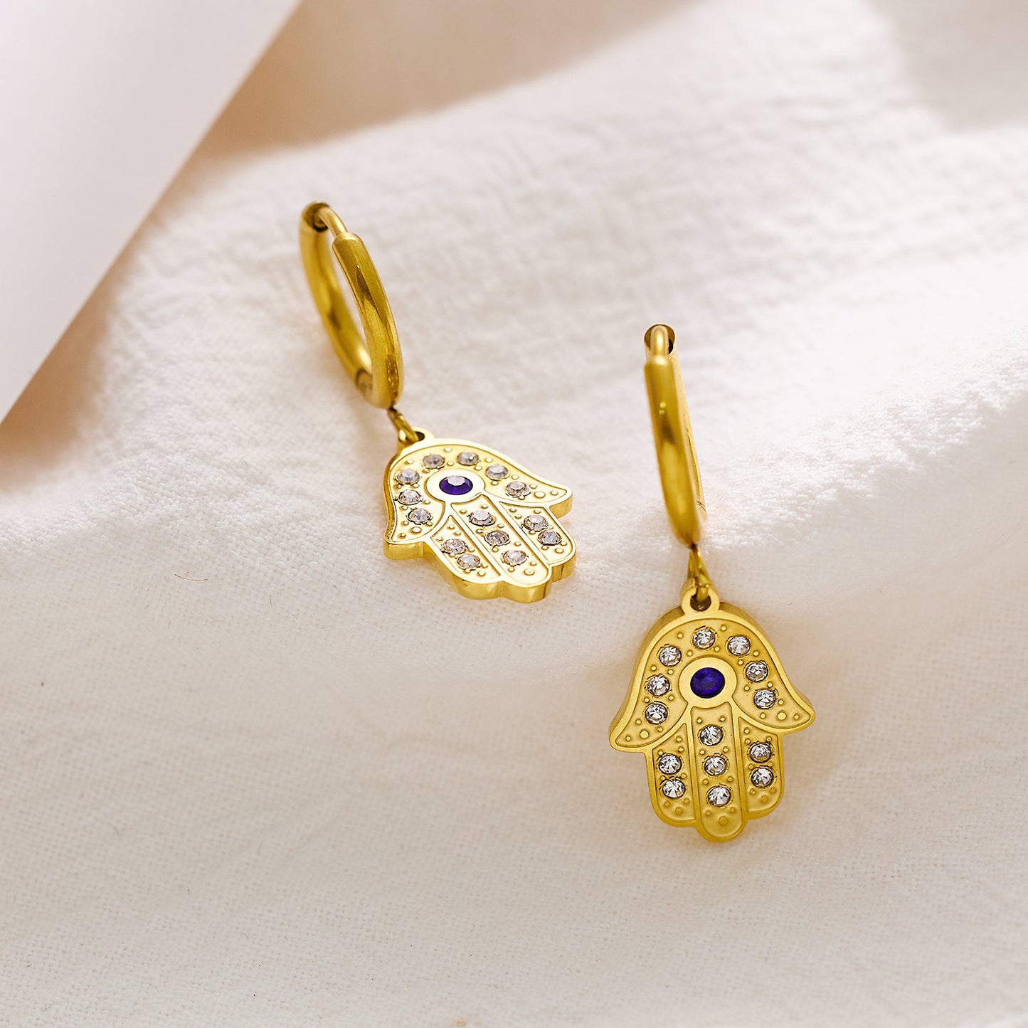 Stainless steel plated 18-karat gold palm with diamond earrings