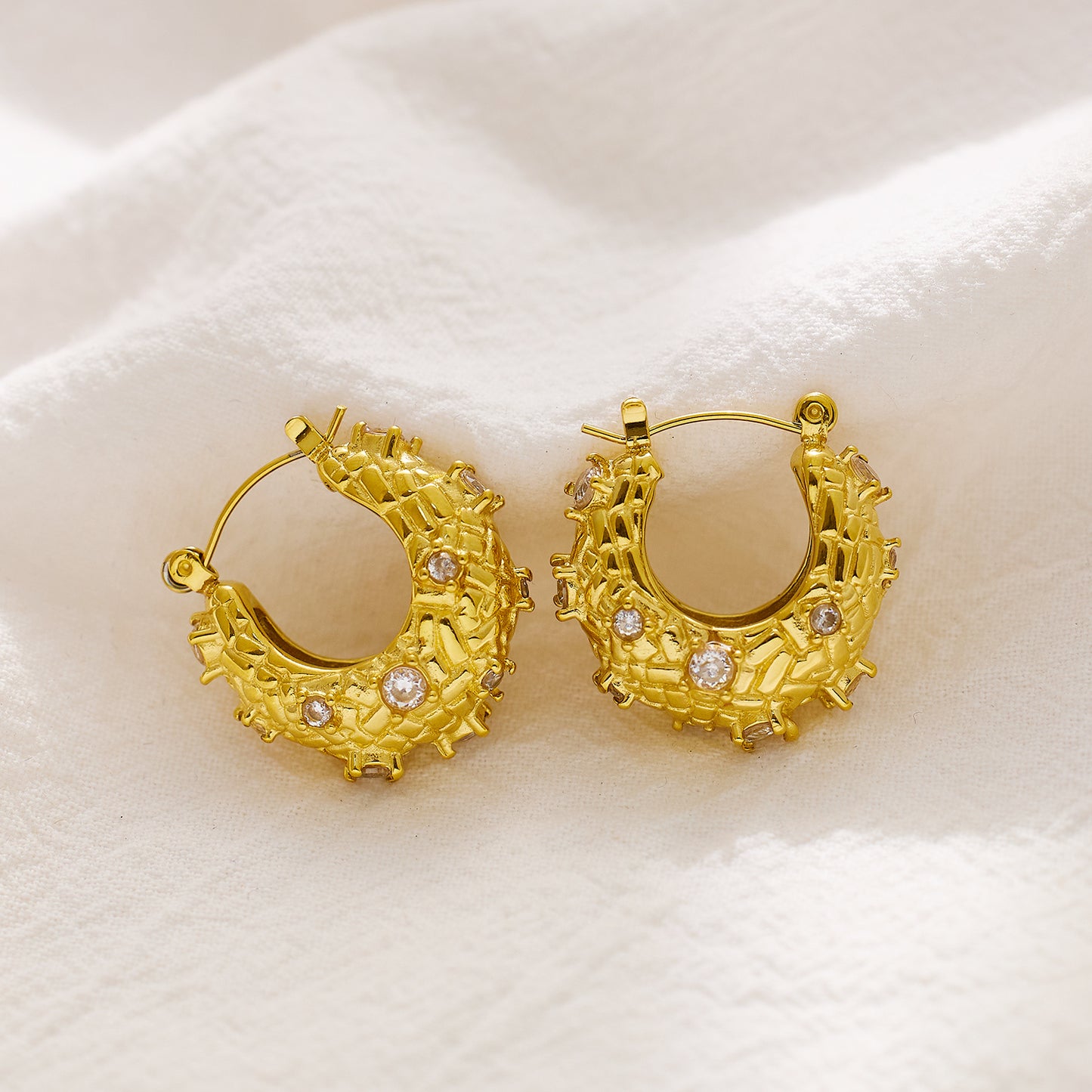 Stainless steel plated 18-karat gold with diamond earrings