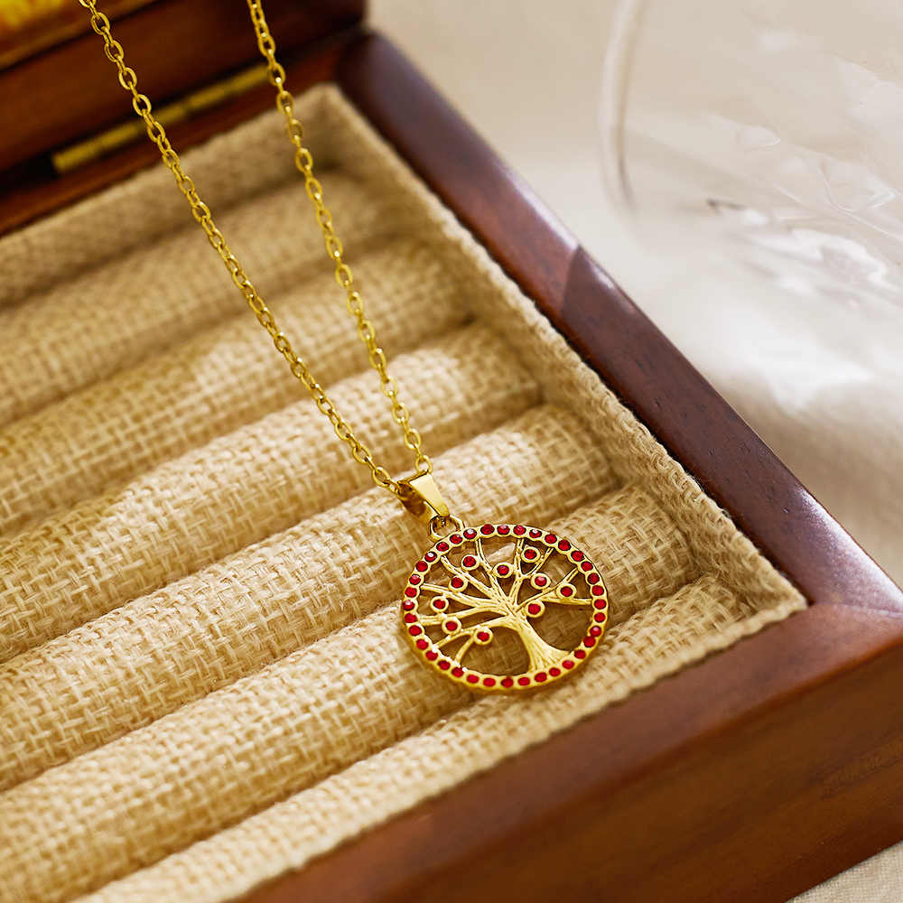 Stainless steel 18K gold plated hollow tree of life necklace