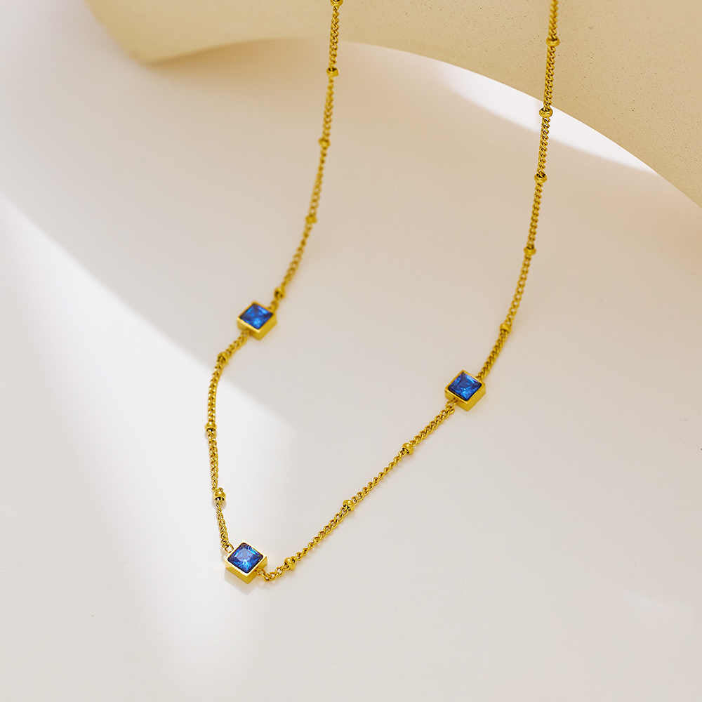 Stainless steel 18K gold-plated zircon necklace