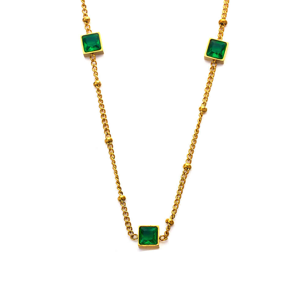 Stainless steel 18K gold-plated zircon necklace