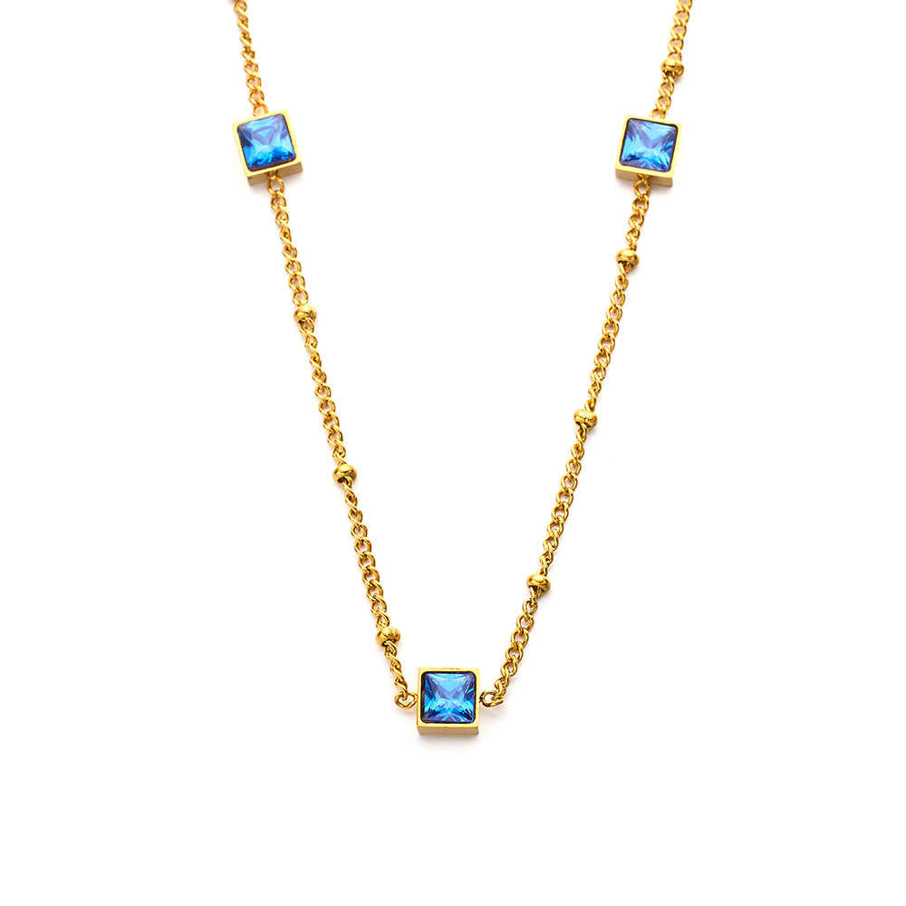 Stainless steel 18K gold-plated zircon necklace