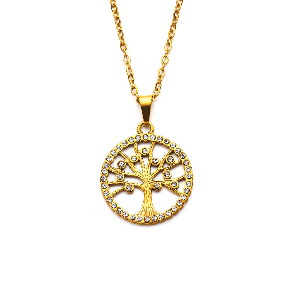 Stainless steel 18K gold plated hollow tree of life necklace