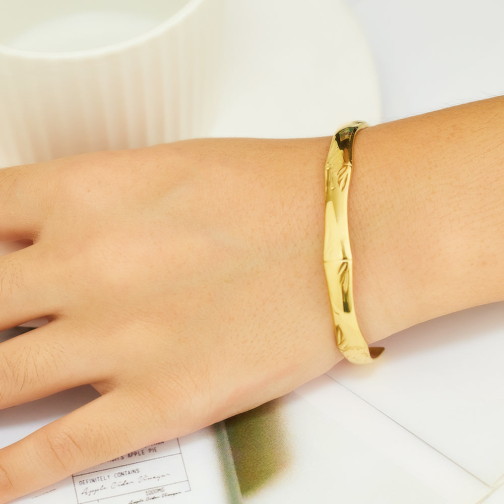 Stainless steel plated 18-karat gold slub open bracelet