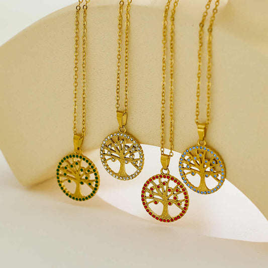 Stainless steel 18K gold plated hollow tree of life necklace