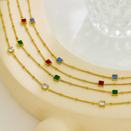 Stainless steel 18K gold-plated zircon necklace