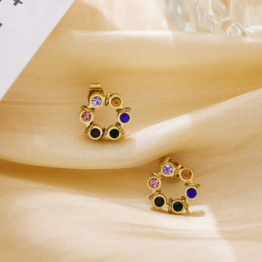 Six color earrings in stainless steel plated 18K gold