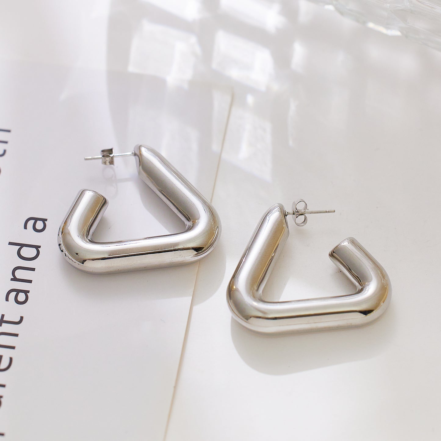 Stainless steel plated 18-karat gold triangle earrings