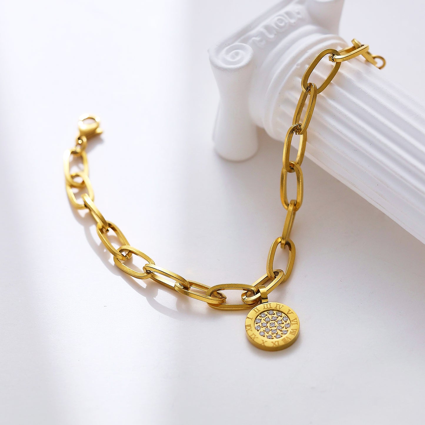 Stainless steel plated 18-karat gold bracelet with diamond