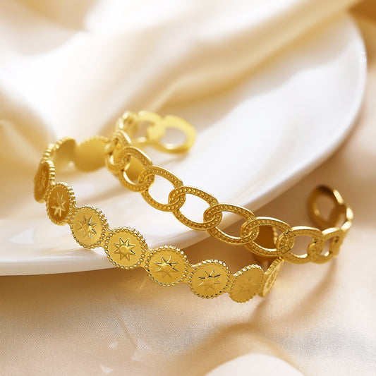 Stainless steel plated 18-karat gold hollow twist bracelet