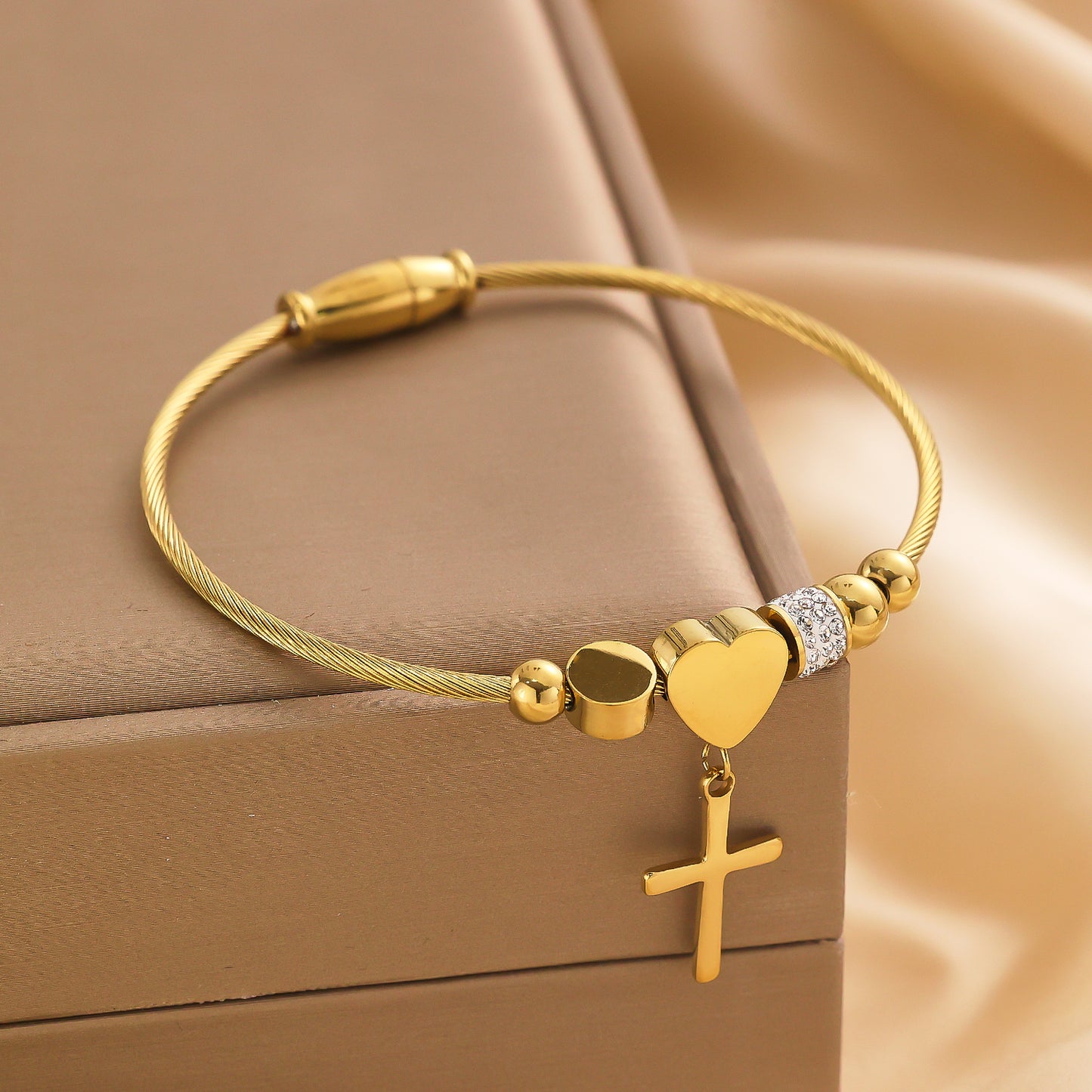 Stainless steel plated 18K love cross gold bracelet