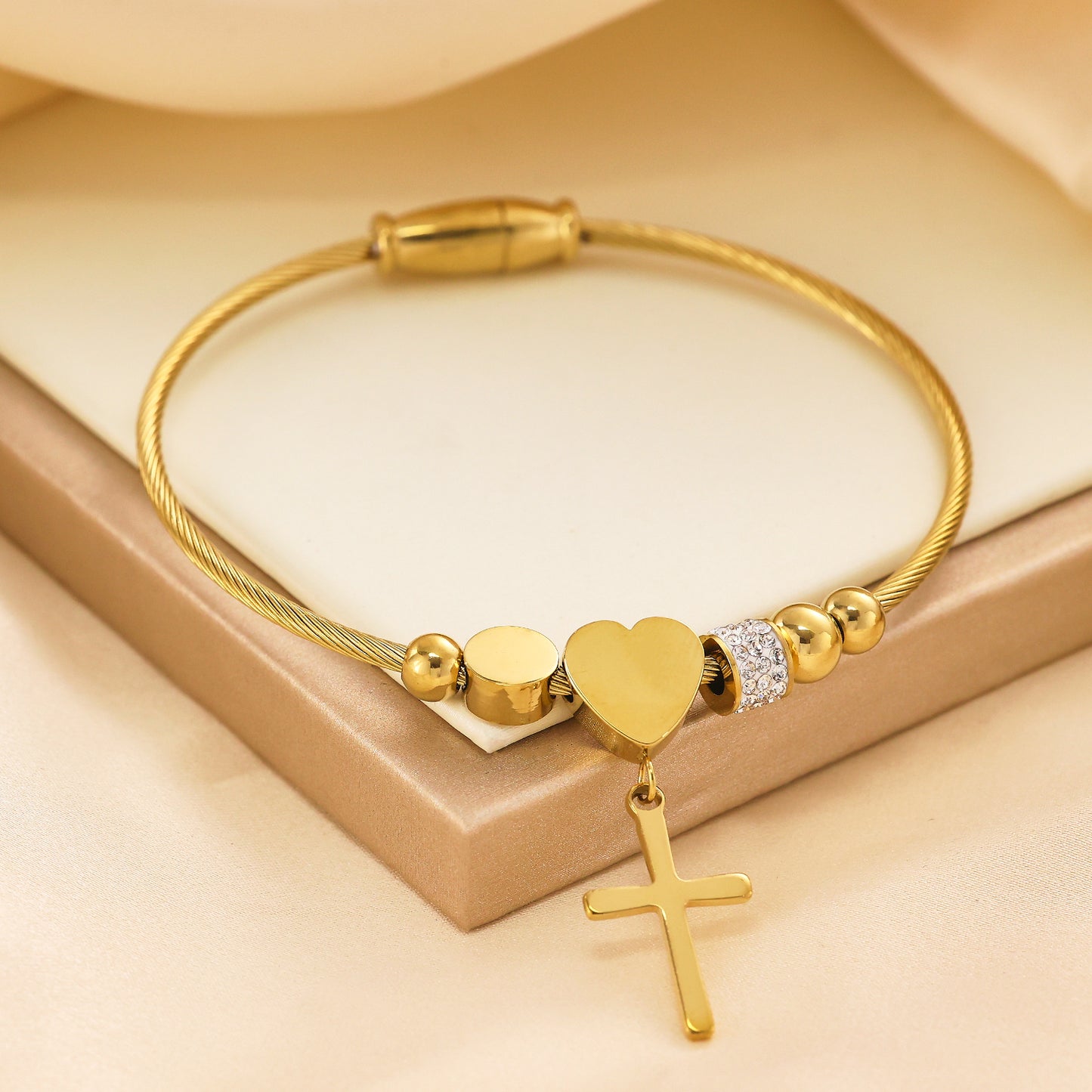 Stainless steel plated 18K love cross gold bracelet