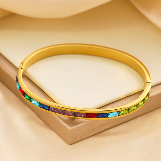 Stainless steel plated 18K gold bracelet with colored gemstones