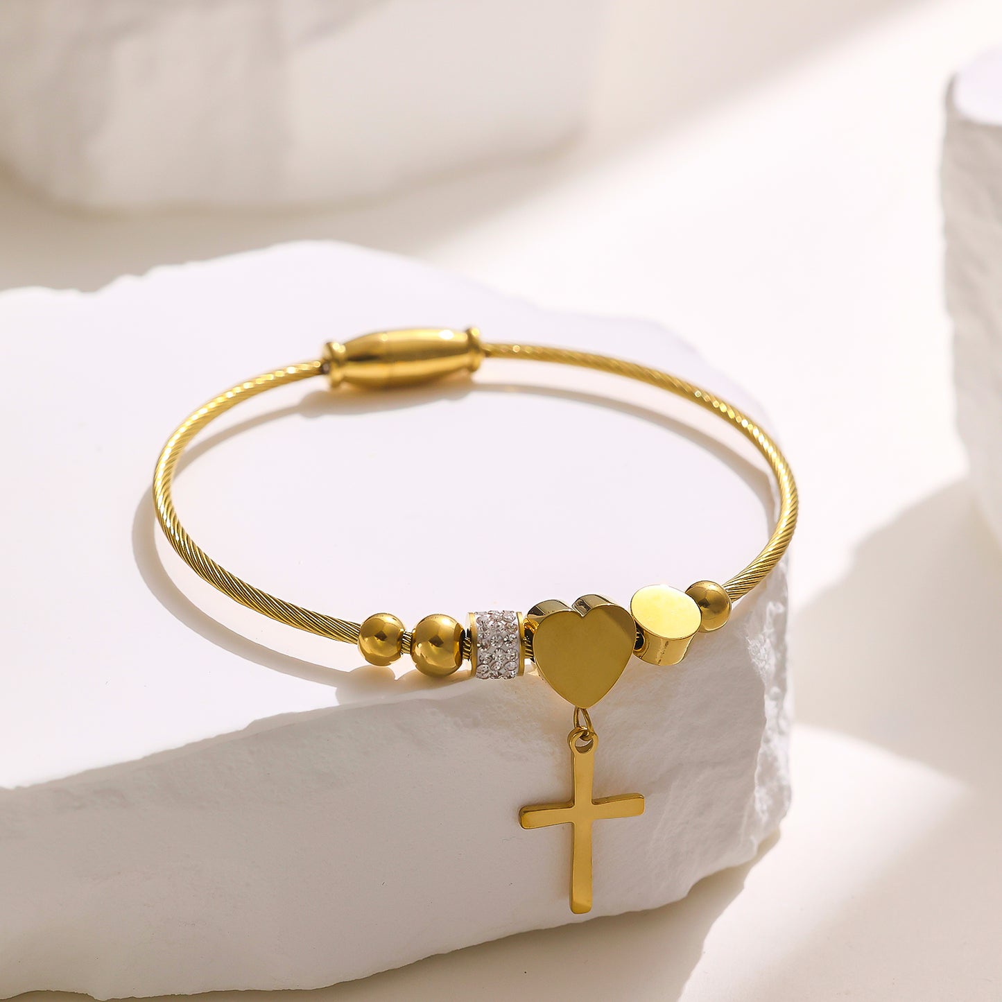 Stainless steel plated 18K love cross gold bracelet