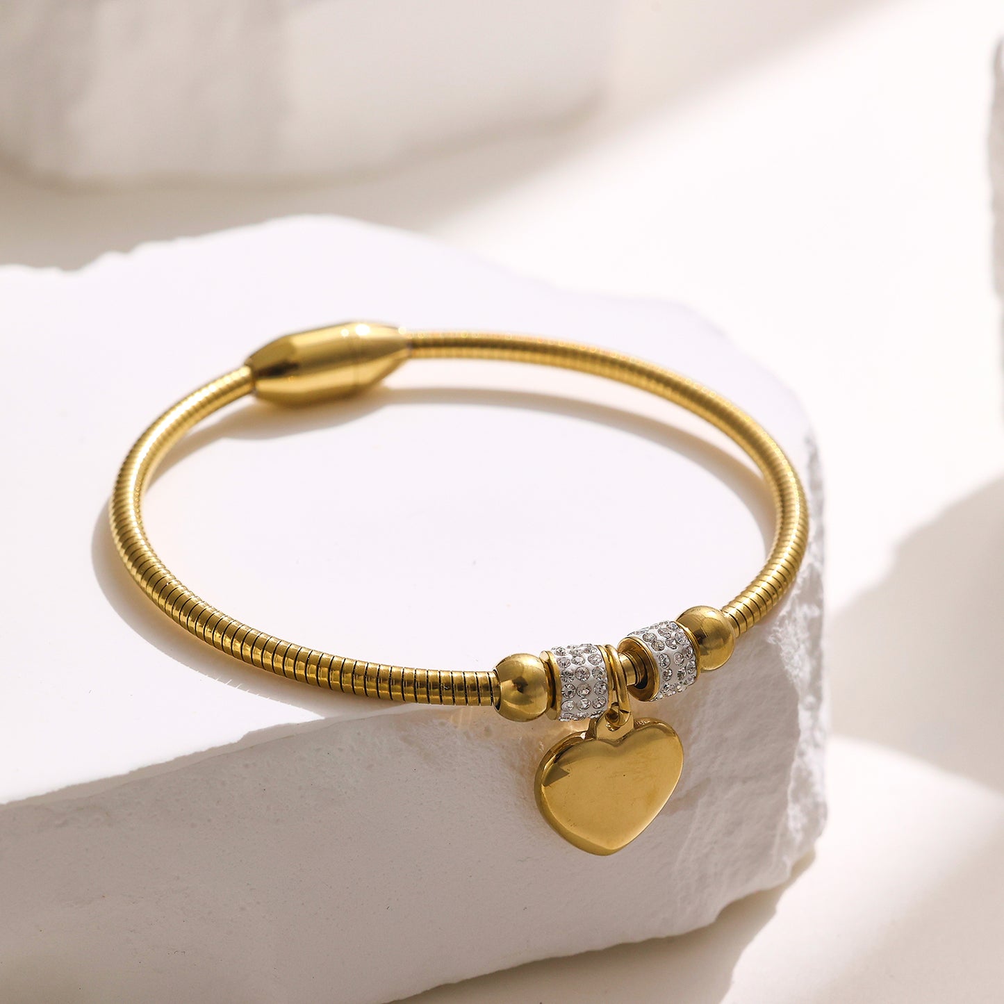 Stainless steel plated gold bracelet with 18K heart