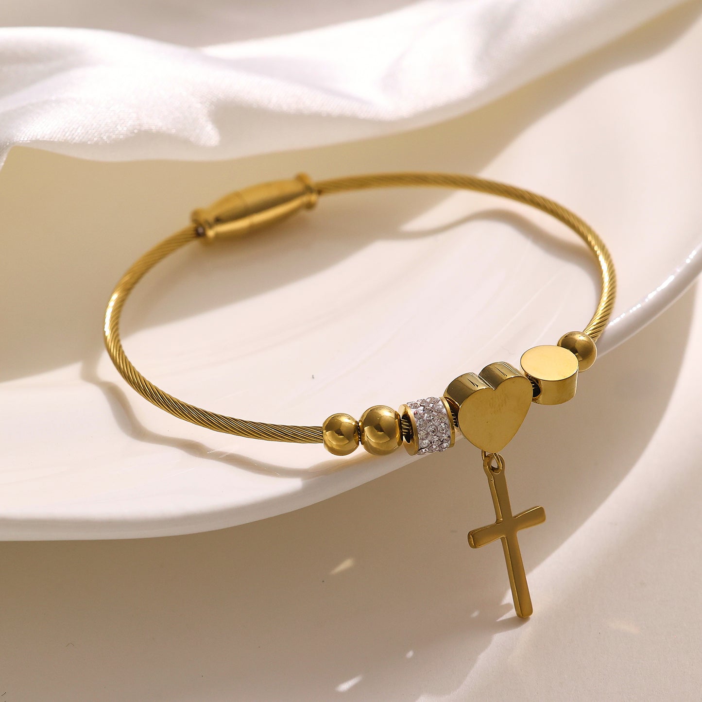 Stainless steel plated 18K love cross gold bracelet