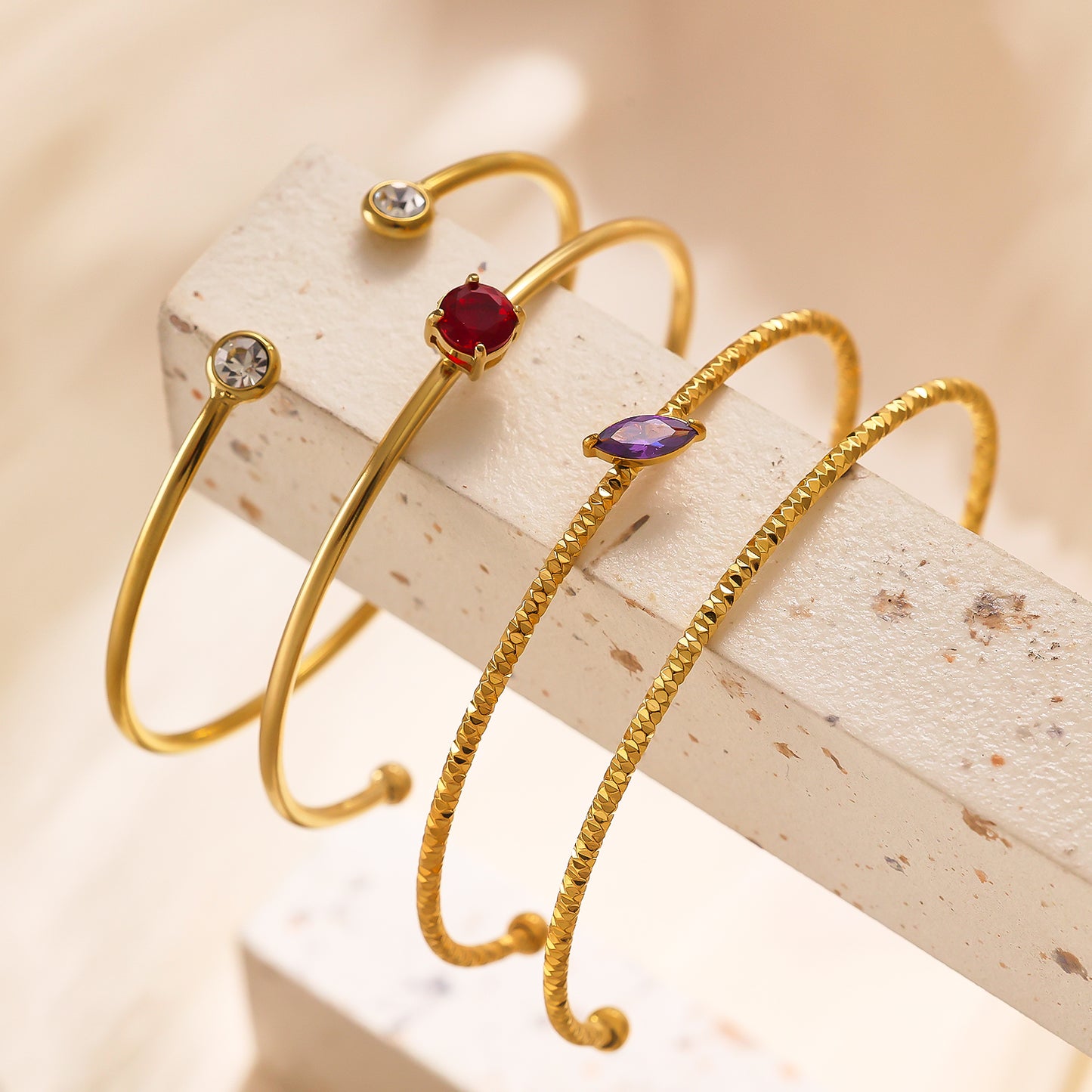 Stainless steel plated red diamond bracelet with 18 karat gold