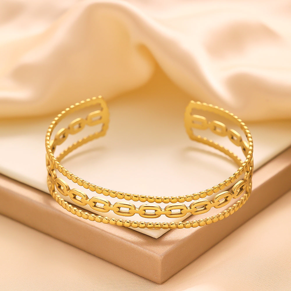 Stainless steel plated 18-karat gold semi-closed loop chain gold bracelet