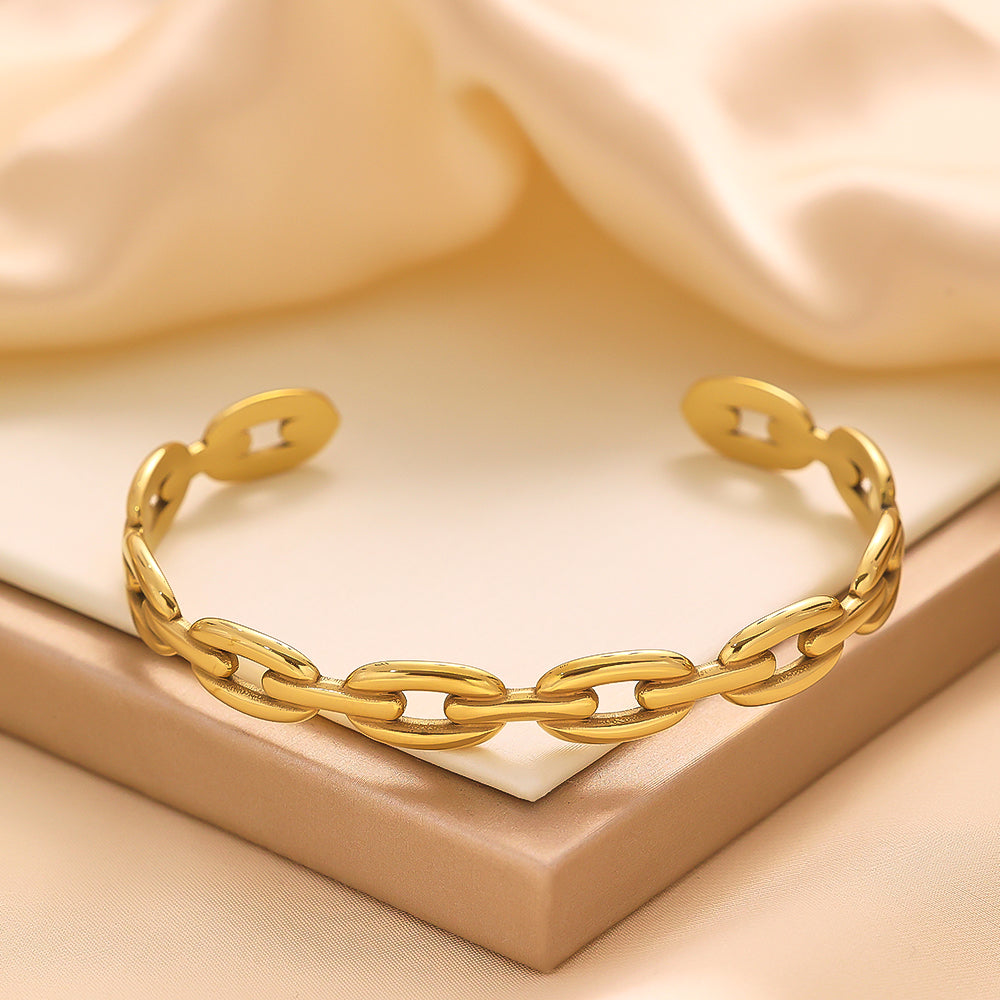 Stainless steel plated 18-karat gold semi-closed loop chain gold bracelet