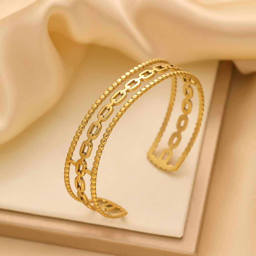 Stainless steel plated 18-karat gold semi-closed loop chain gold bracelet