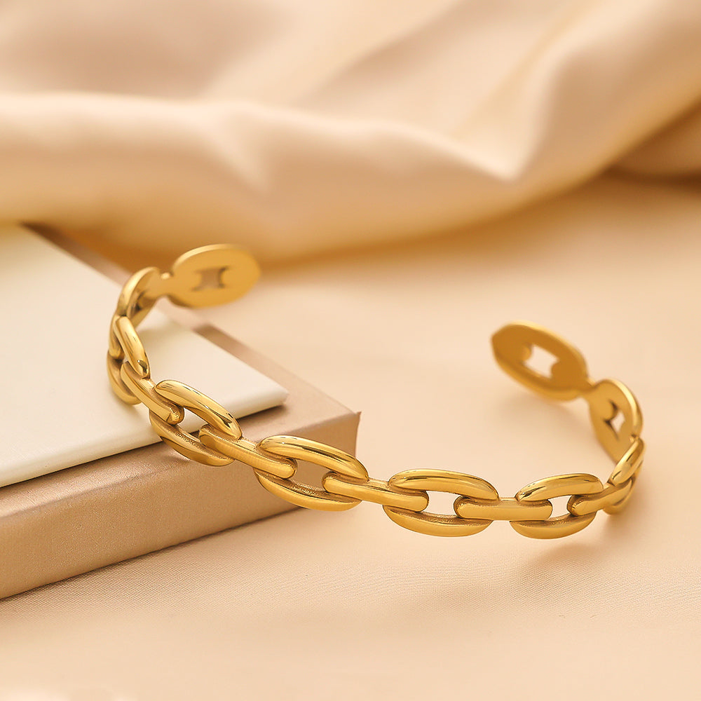 Stainless steel plated 18-karat gold semi-closed loop chain gold bracelet