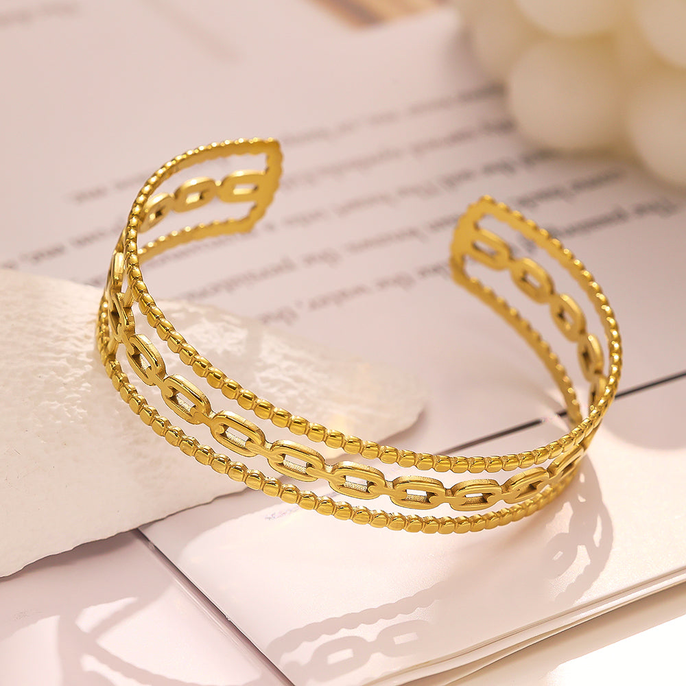 Stainless steel plated 18-karat gold semi-closed loop chain gold bracelet