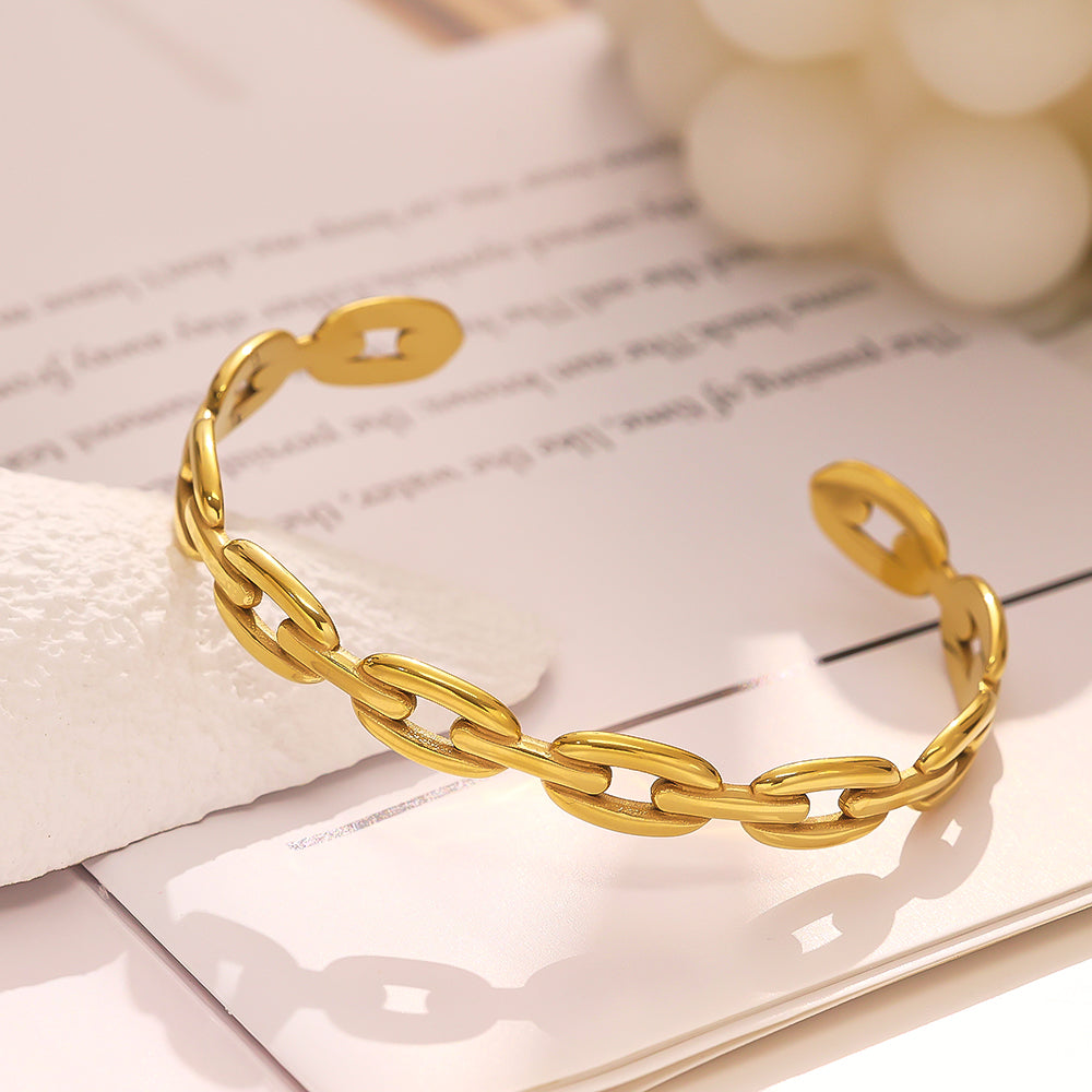 Stainless steel plated 18-karat gold semi-closed loop chain gold bracelet