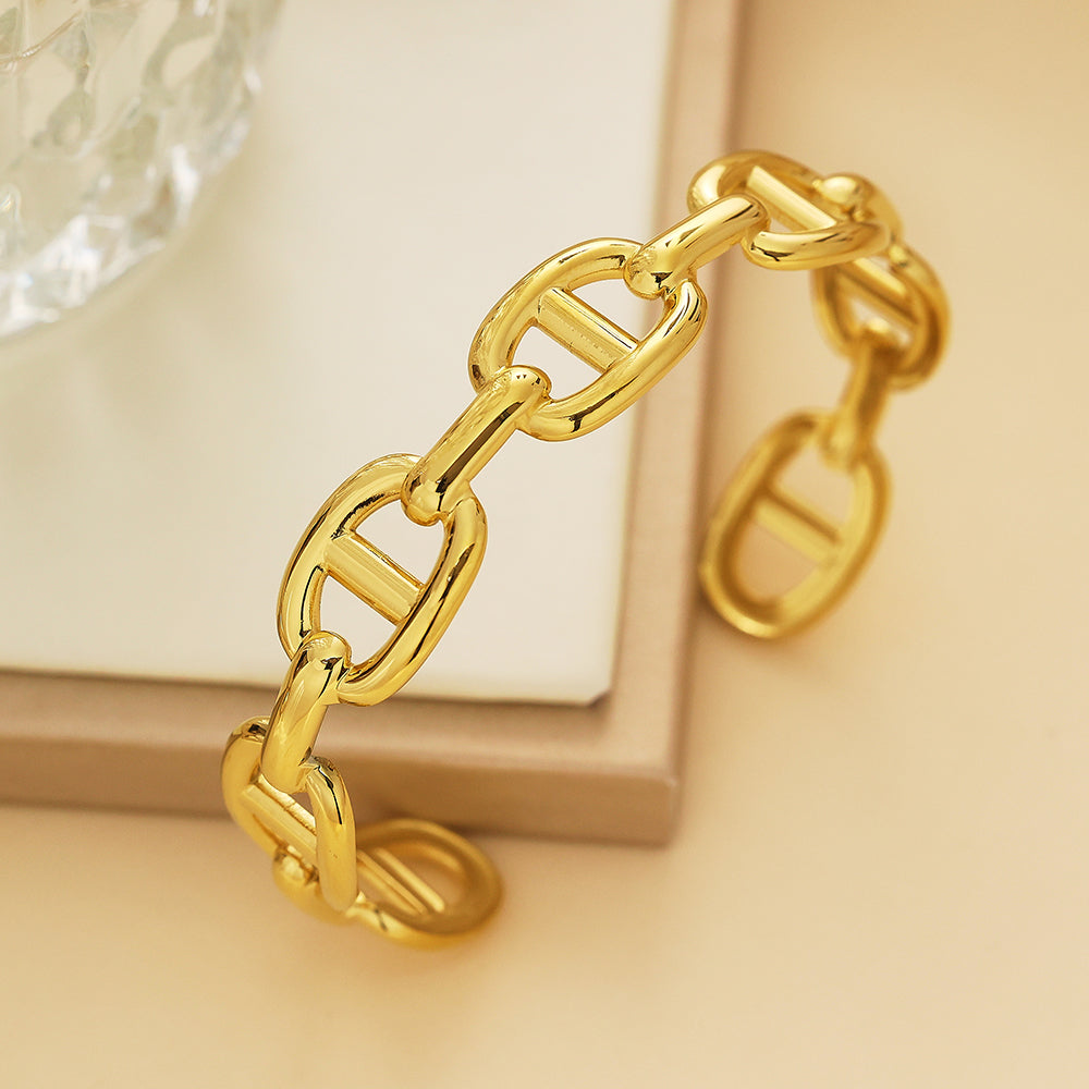 Stainless steel plated 18-karat gold semi-closed chain bracelet