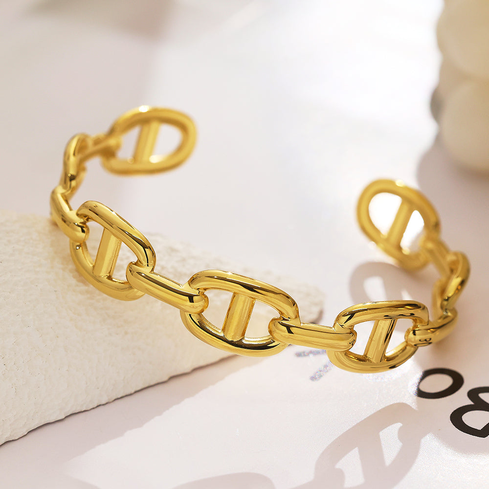 Stainless steel plated 18-karat gold semi-closed chain bracelet