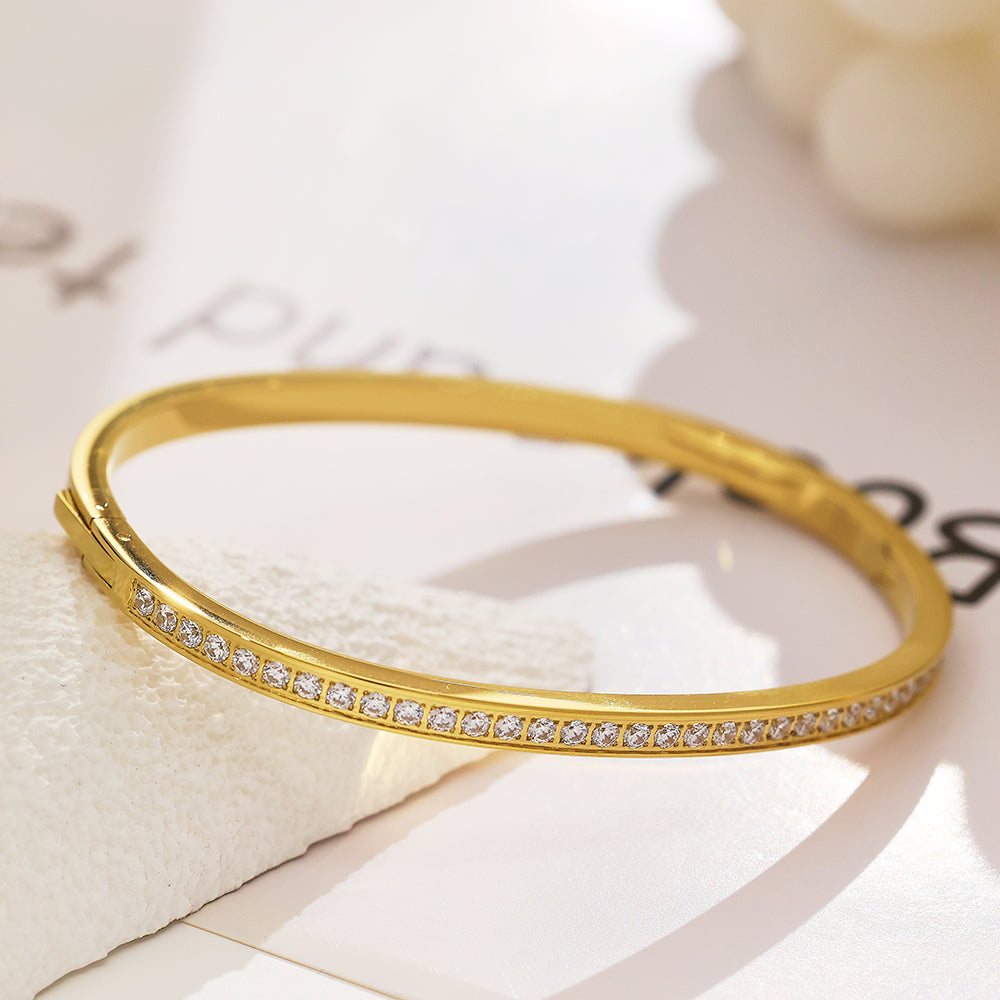 Stainless steel gold and silver bracelet with diamond half edge