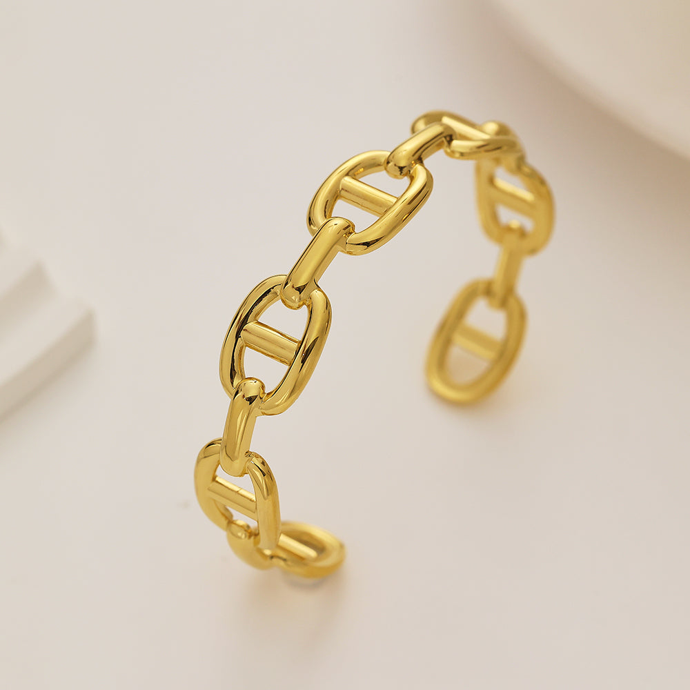 Stainless steel plated 18-karat gold semi-closed chain bracelet