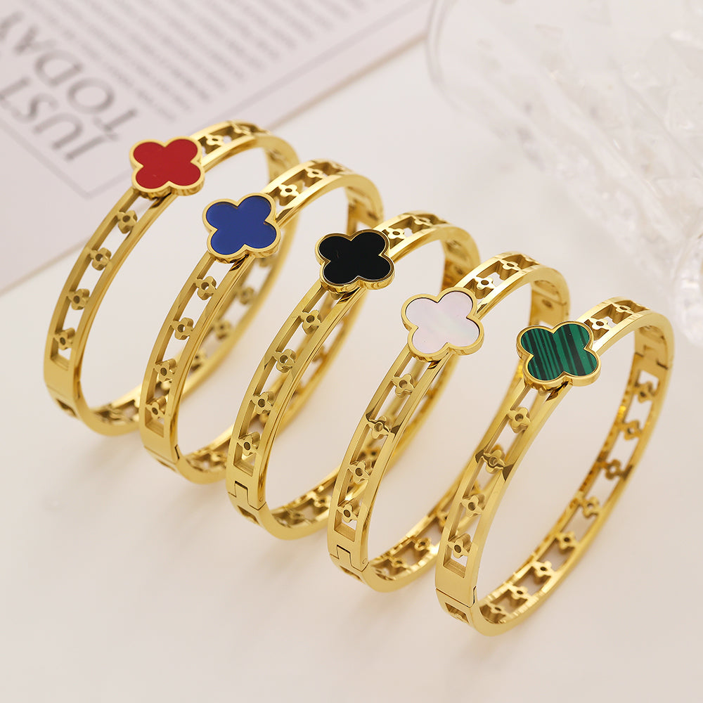 Stainless steel plated 18K gold red green black and white silver four-leaf clover gold bracelet