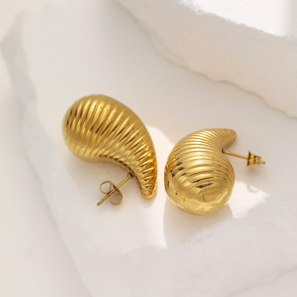 Stainless steel plated 18-karat gold wavy drop earrings