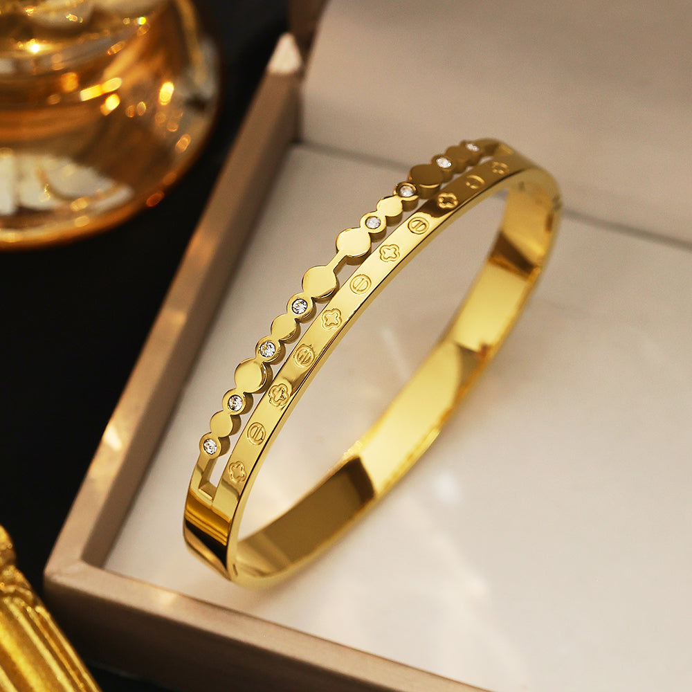 Stainless steel plated 18-karat gold high diamond bracelet