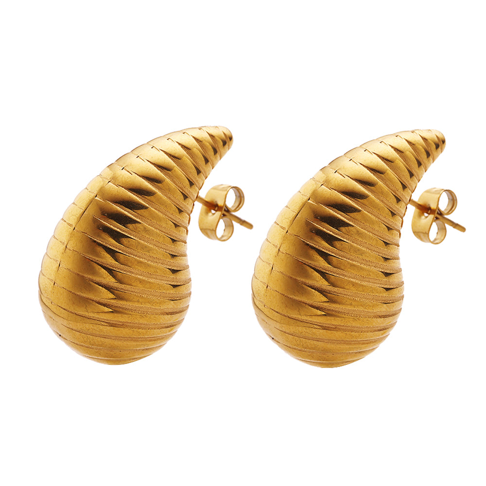 Stainless steel plated 18-karat gold wavy drop earrings