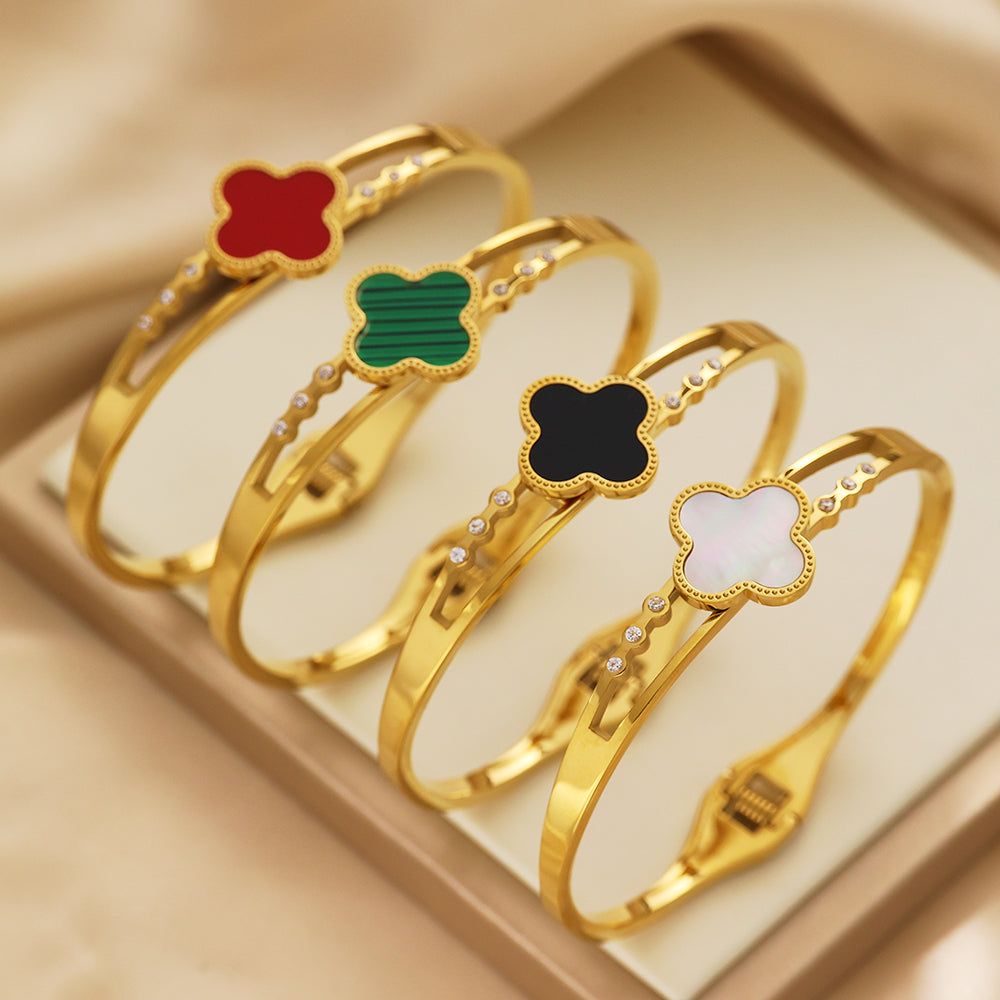 Stainless steel plated 18K gold red green black and white silver four-leaf clover gold bracelet