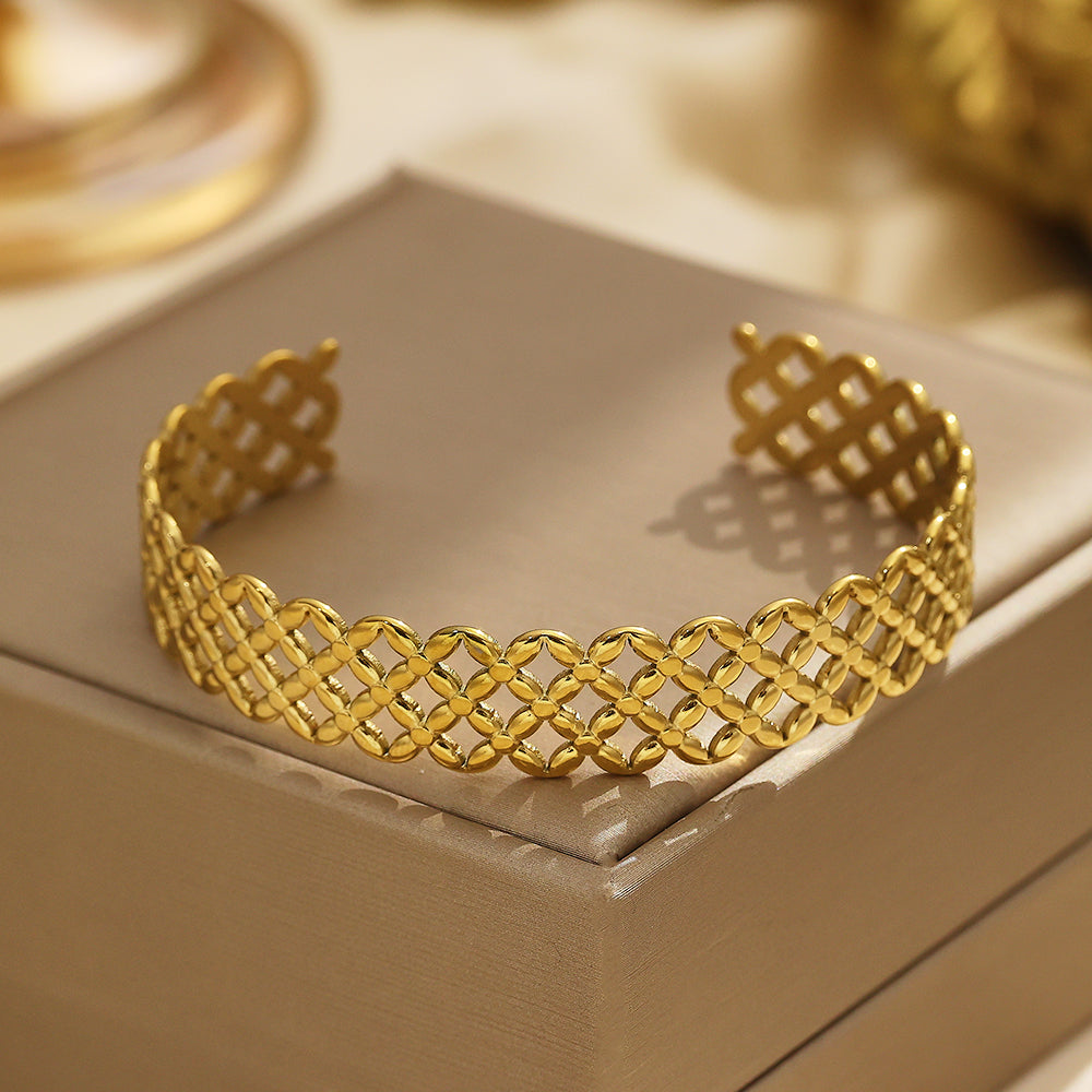 Stainless steel plated 18-karat gold mesh half-open gold bracelet