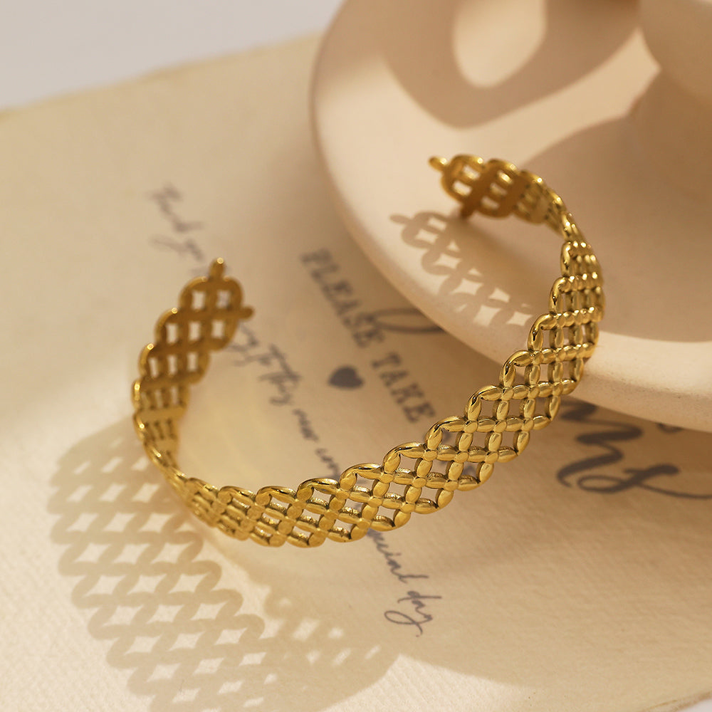 Stainless steel plated 18-karat gold mesh half-open gold bracelet