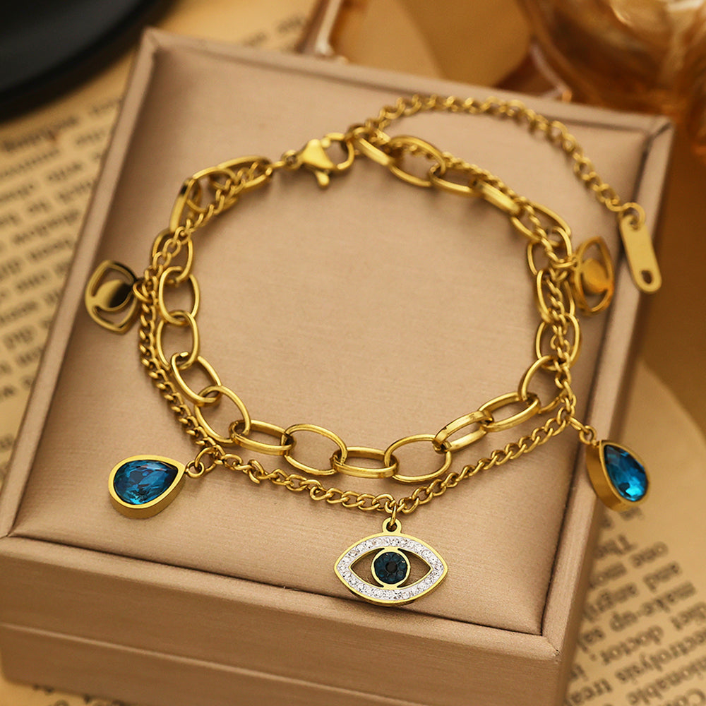 Mermaid Tear Bracelet – Blue Cubic Zirconia, 316L Stainless Steel, Waterproof, Hypoallergenic, Tarnish Free