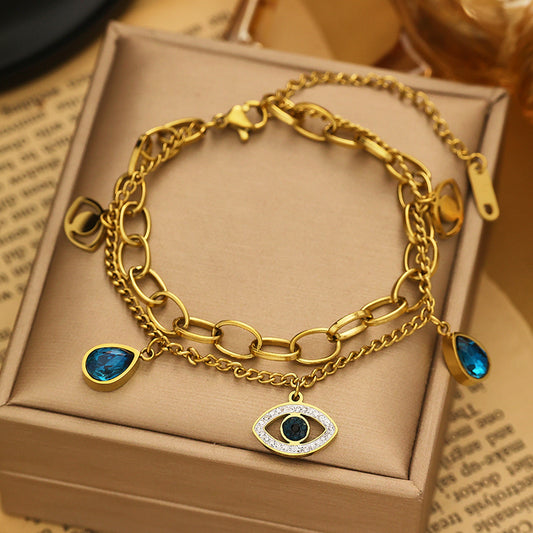 Mermaid Tear Bracelet – Blue Cubic Zirconia, 316L Stainless Steel, Waterproof, Hypoallergenic, Tarnish Free
